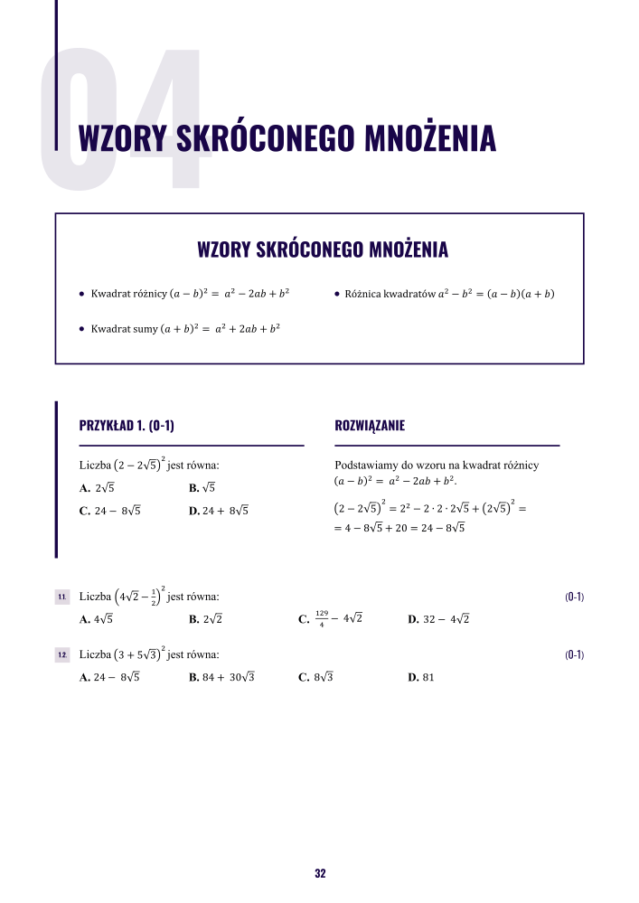 Podgląd wzorów skróconego mnożenia