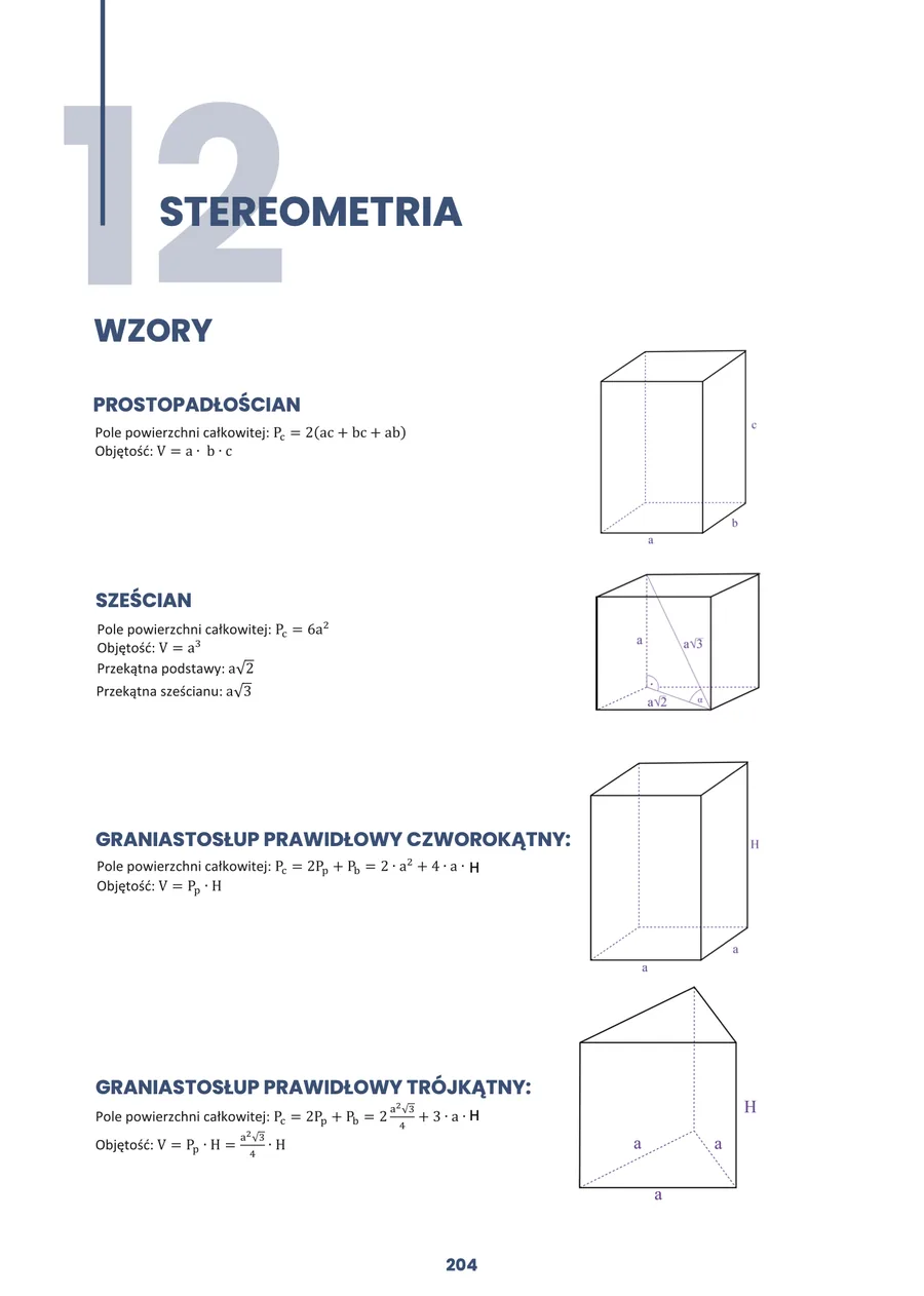 Podgląd strony ze wzorami do stereometrii