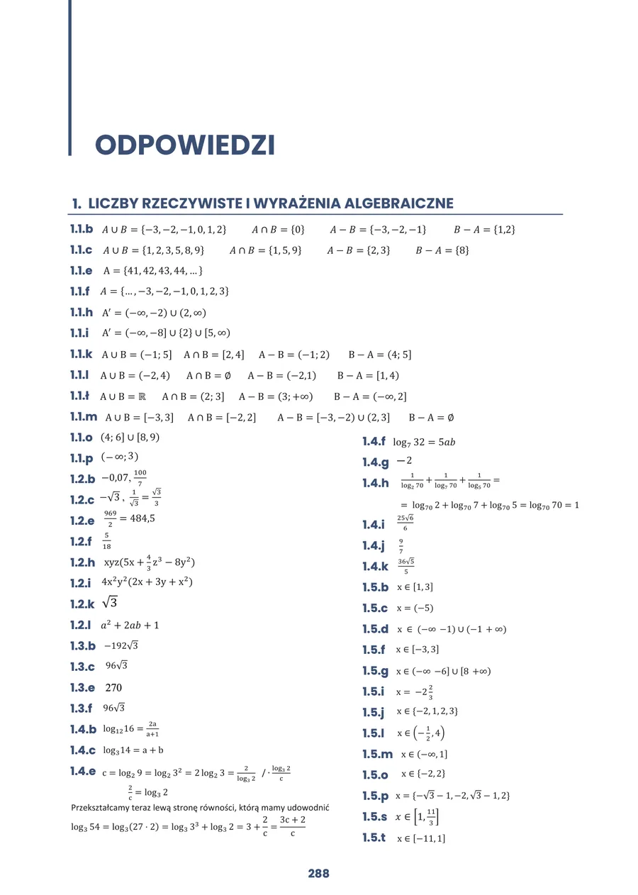 Podgląd strony z odpowiedziami do zadań