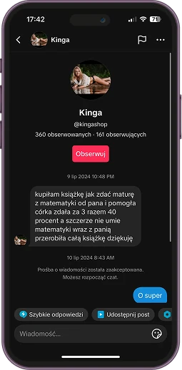 Wiadomość maturzysty o przygotowaniu do rozszerzenia