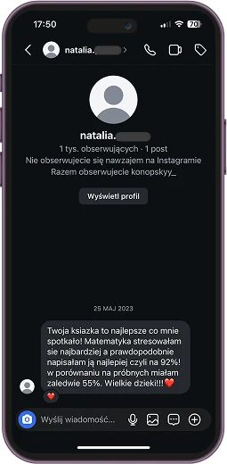 Wiadomość maturzystki z podziękowaniem po maturze
