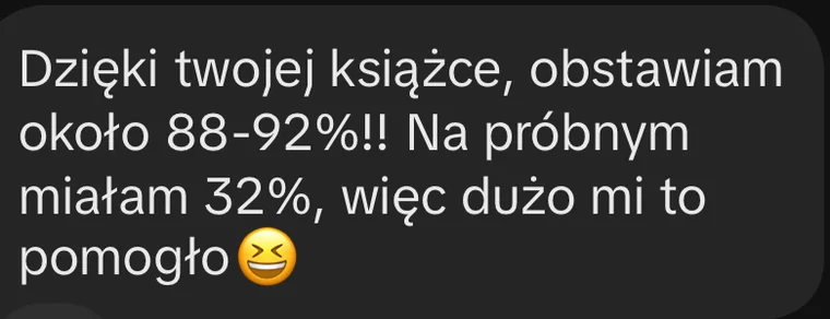 Wiadomość o wyniku z próbnej i wyniku po nauce z materiałami